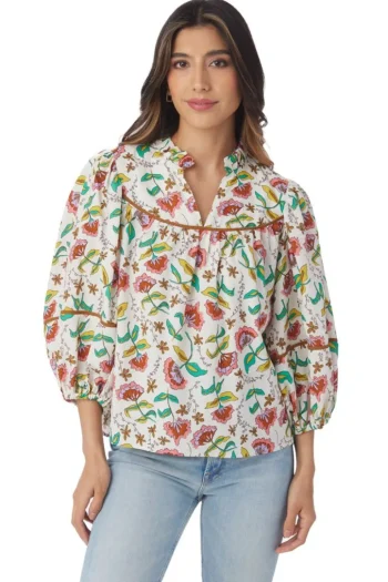 Hot Crosby By Mollie Burch Rosie Top Woodcut Floral