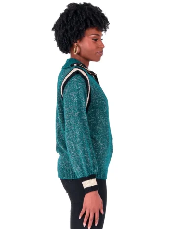 Fashion Emily McCarthy Poppy Pullover Sweater - Metallic Green