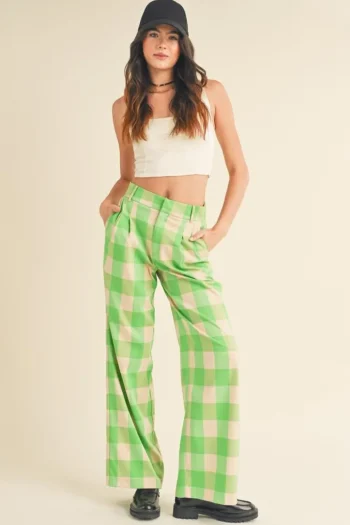 Clearance &Merci &Merci Green Apple Plaid Trouser