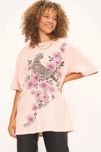 Hot Project Social T Tiger Fleur Oversized Tee