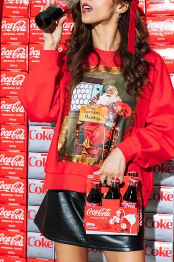 Sale Queen Of Sparkles Red Santa Drinking A Coke Sweatshirt