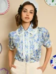 Hot Sister Jane Sky Floral Ruffle Blouse - Cornflower Blue