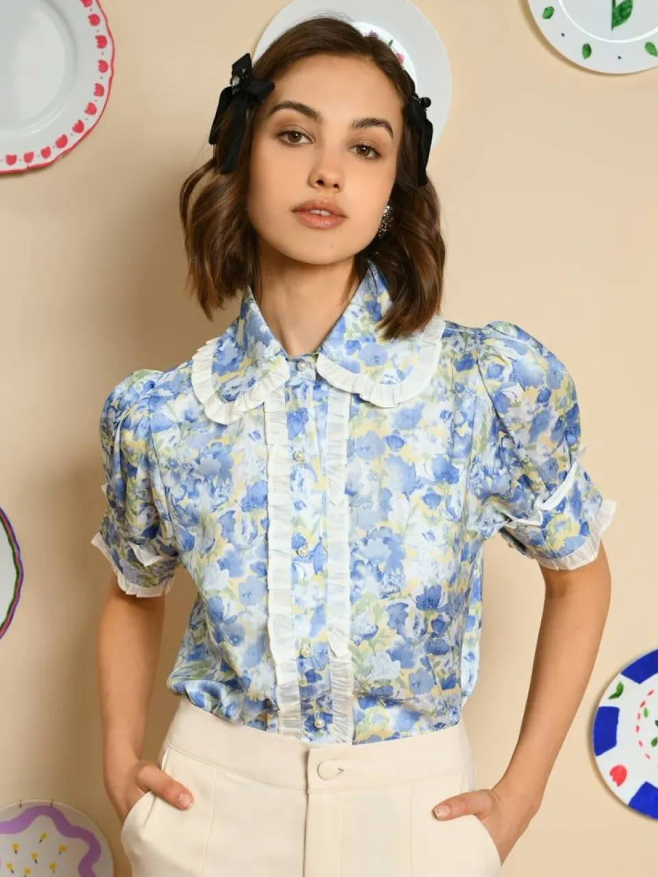 sister-jane-sky-floral-ruffle-tplLrVjM-0.webp Hot Sister Jane Sky Floral Ruffle Blouse - Cornflower Blue