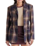 New Steve Madden Frida Plaid Jacket Navy