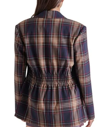 New Steve Madden Frida Plaid Jacket Navy