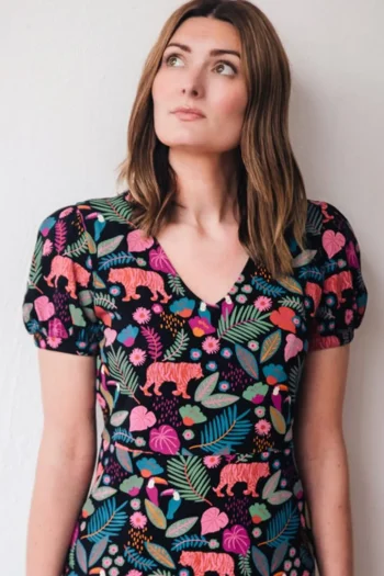 Hot Sugarhill Brighton Annette V-Neck Jersey Dress - Black, Tigers & Toucans