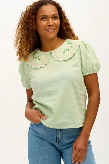 Best Sugarhill Brighton Macie Scallop Collar Top Floral Embroidery