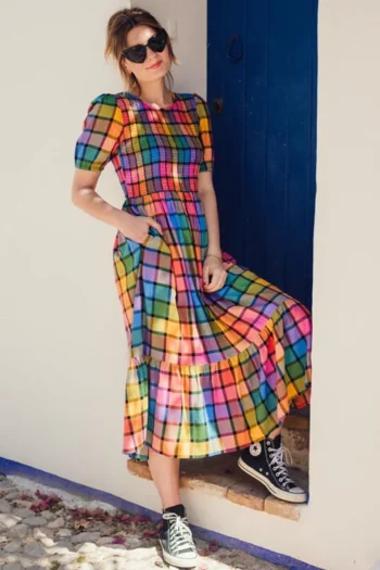 New Sugarhill Brighton Yolanda Midi Dress Rainbow Check